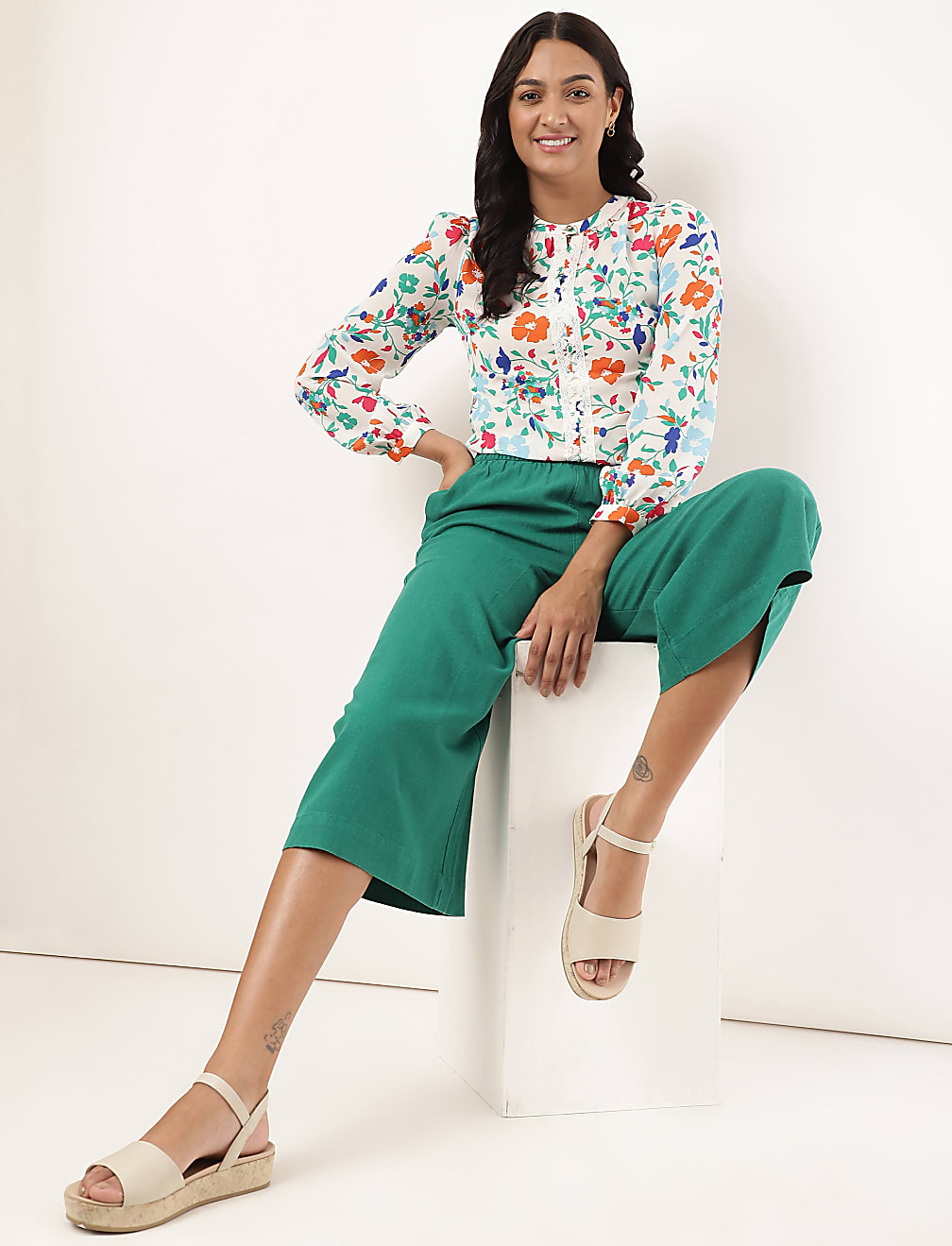 Floral Mandarin Collar Top