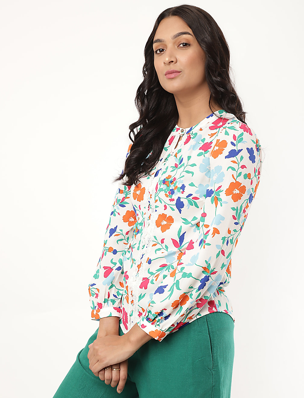 Floral Mandarin Collar Top