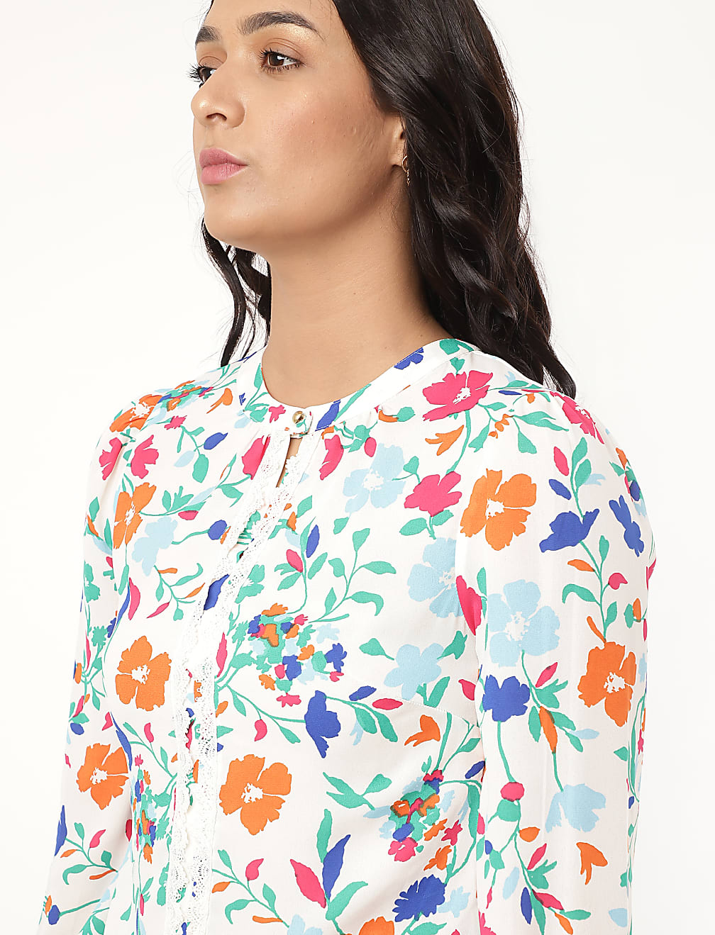Floral Mandarin Collar Top