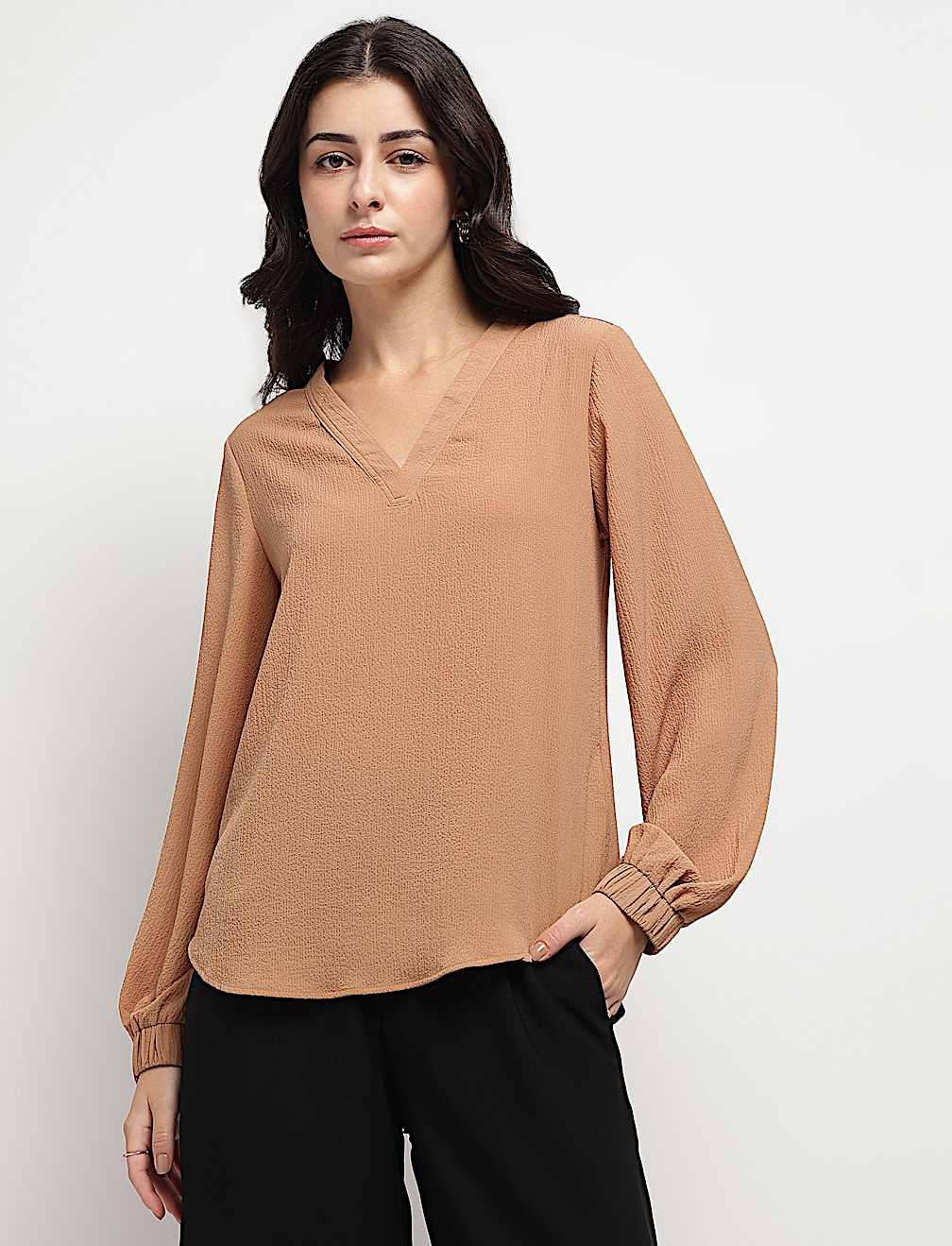 V-Neck Blouson Top