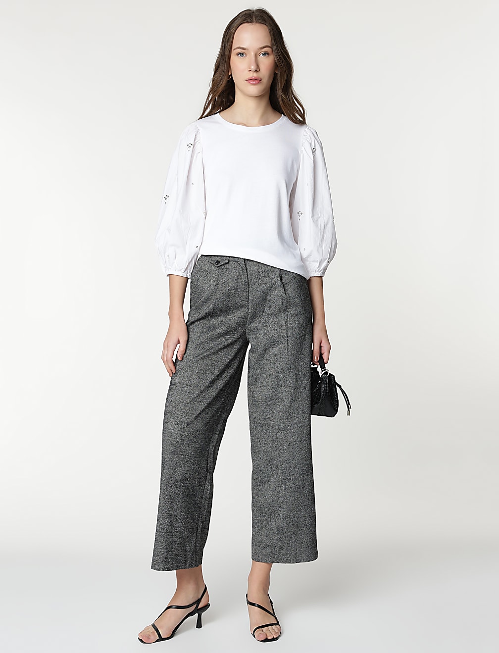 Cotton Rich Embellished 3/4 Sleeves Top