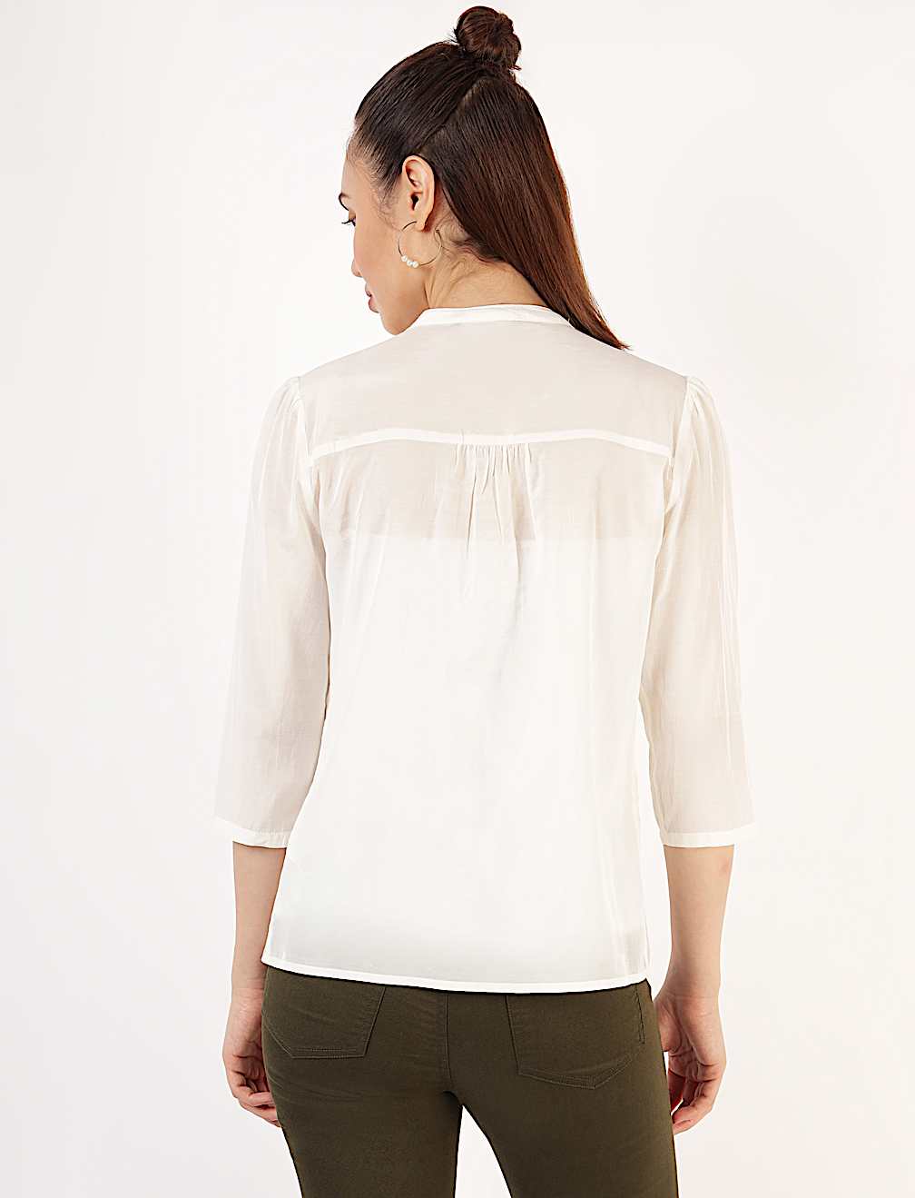 Viscose Mix Embroidered Mandarin Collar Top