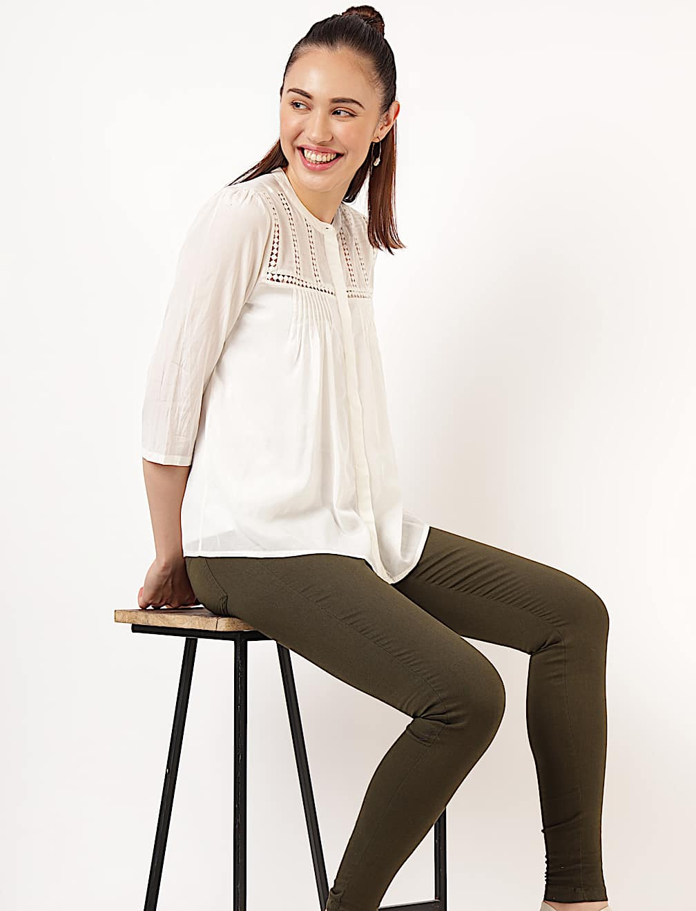 Viscose Mix Embroidered Mandarin Collar Top