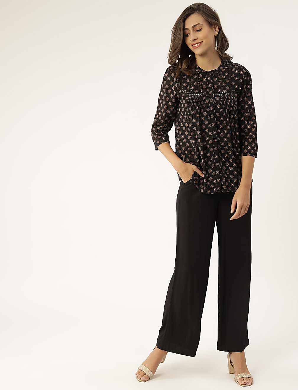 Viscose Mix Printed Round Neck Top
