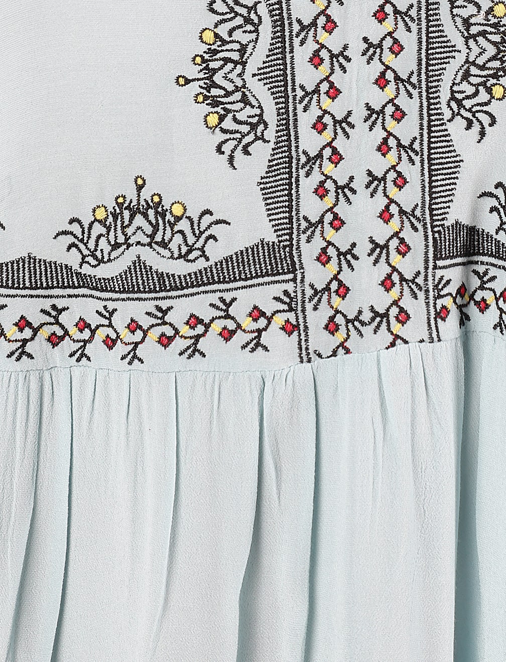 Pure Viscose Embroidery Keyhole Neck Blouse