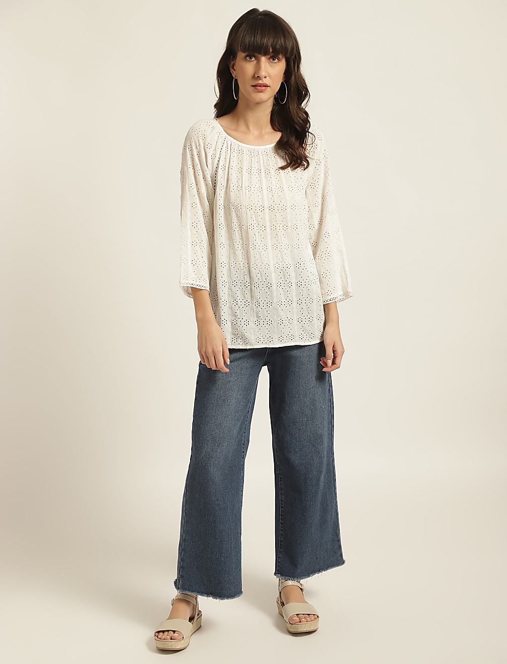 Pure Viscose Embroidered Round Neck Top