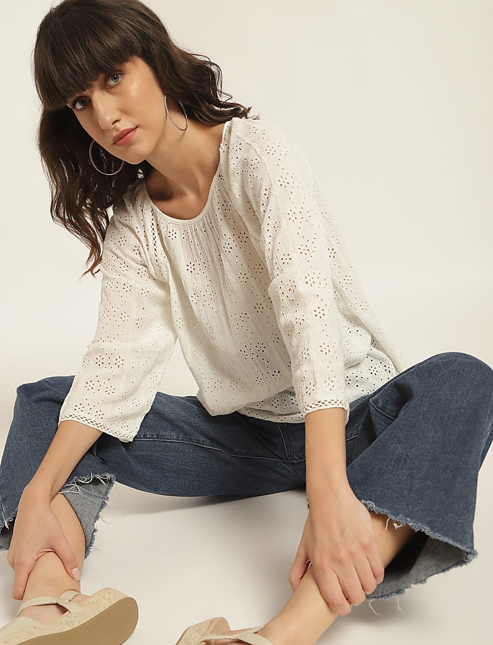 Pure Viscose Embroidered Round Neck Top