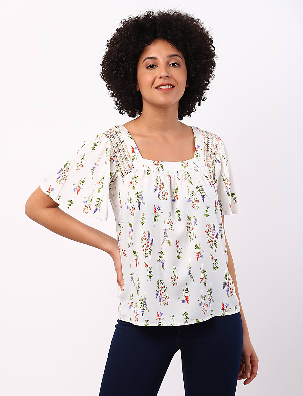Smocked Print Top