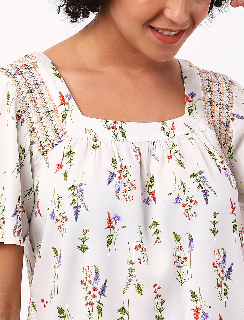 Smocked Print Top