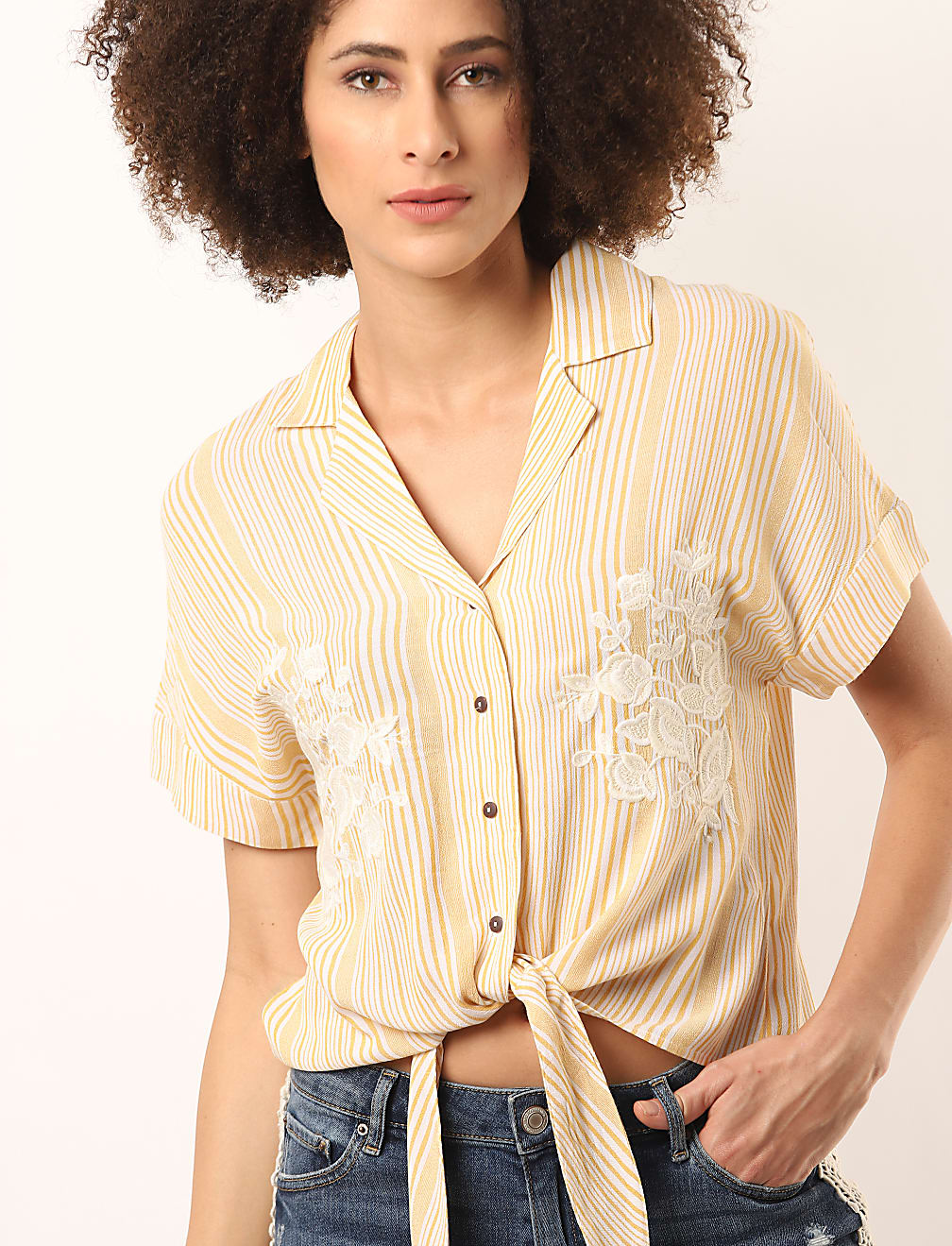 Pure Viscose Embroidery Revere Shirt
