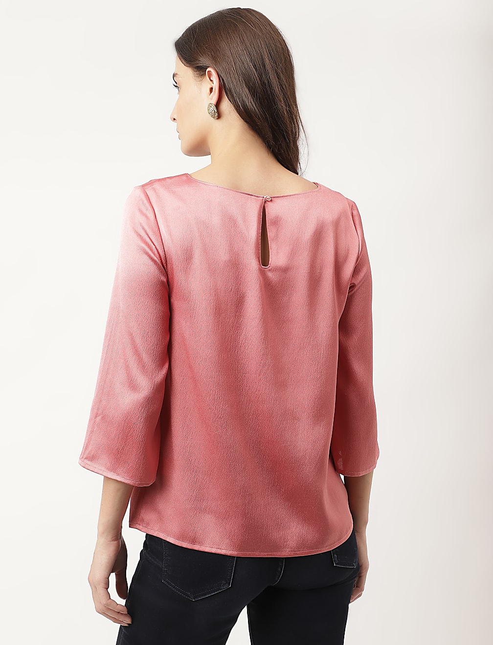 Plain Round Neck Blouson Top