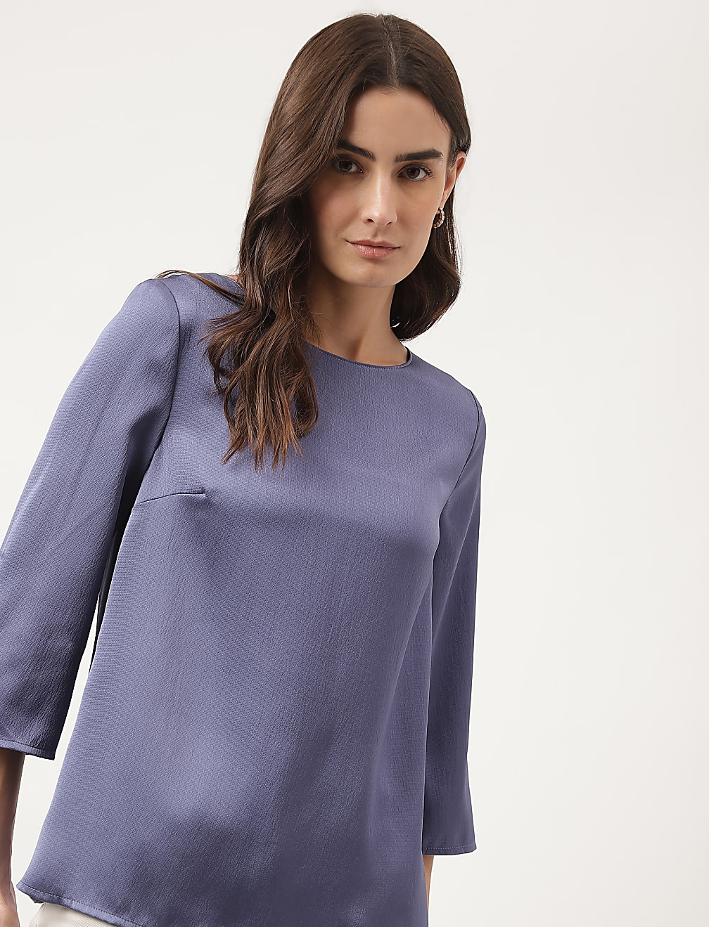 Plain Round Neck Blouson Top