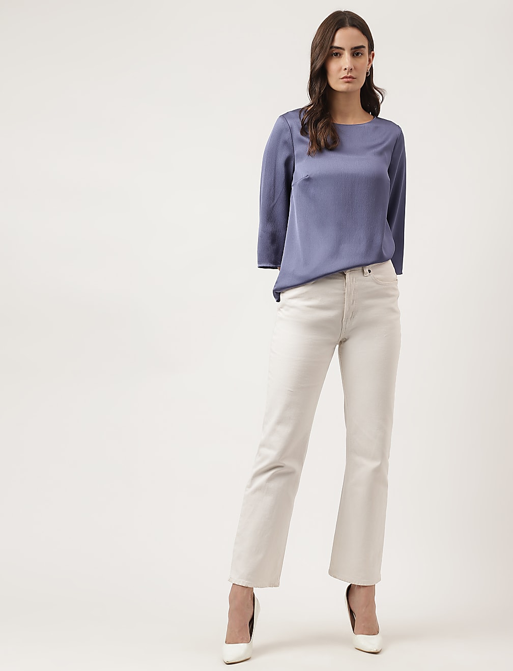 Plain Round Neck Blouson Top