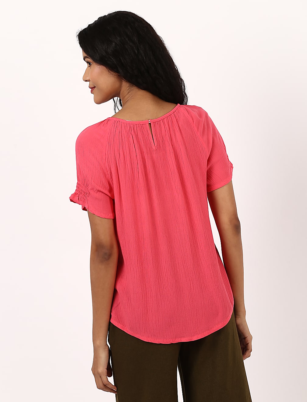Pure Viscose Plain Keyhole Neck Top