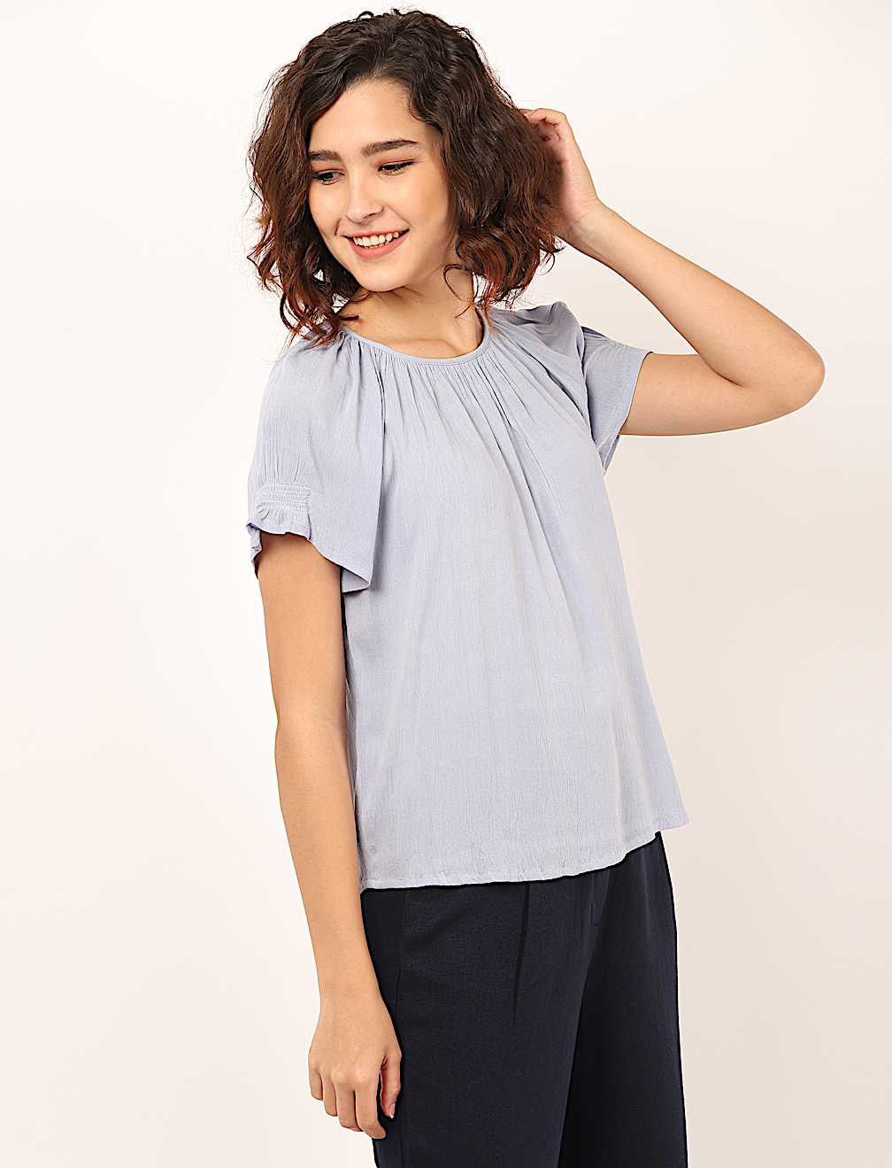 Pure Viscose Plain Keyhole Neck Top