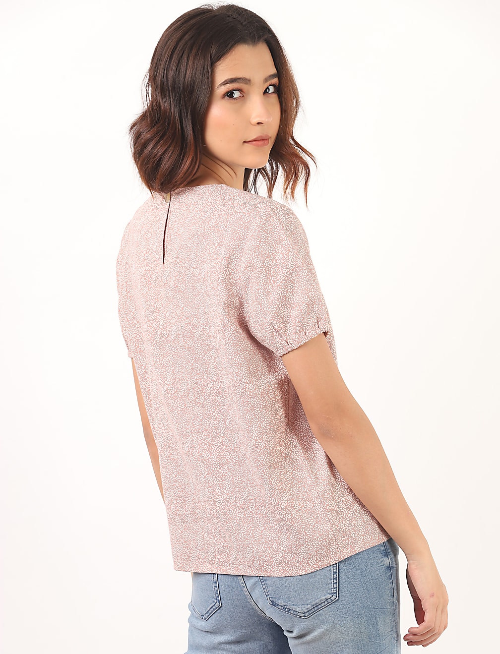 Flax Linen Mix Printed Round Neck Top