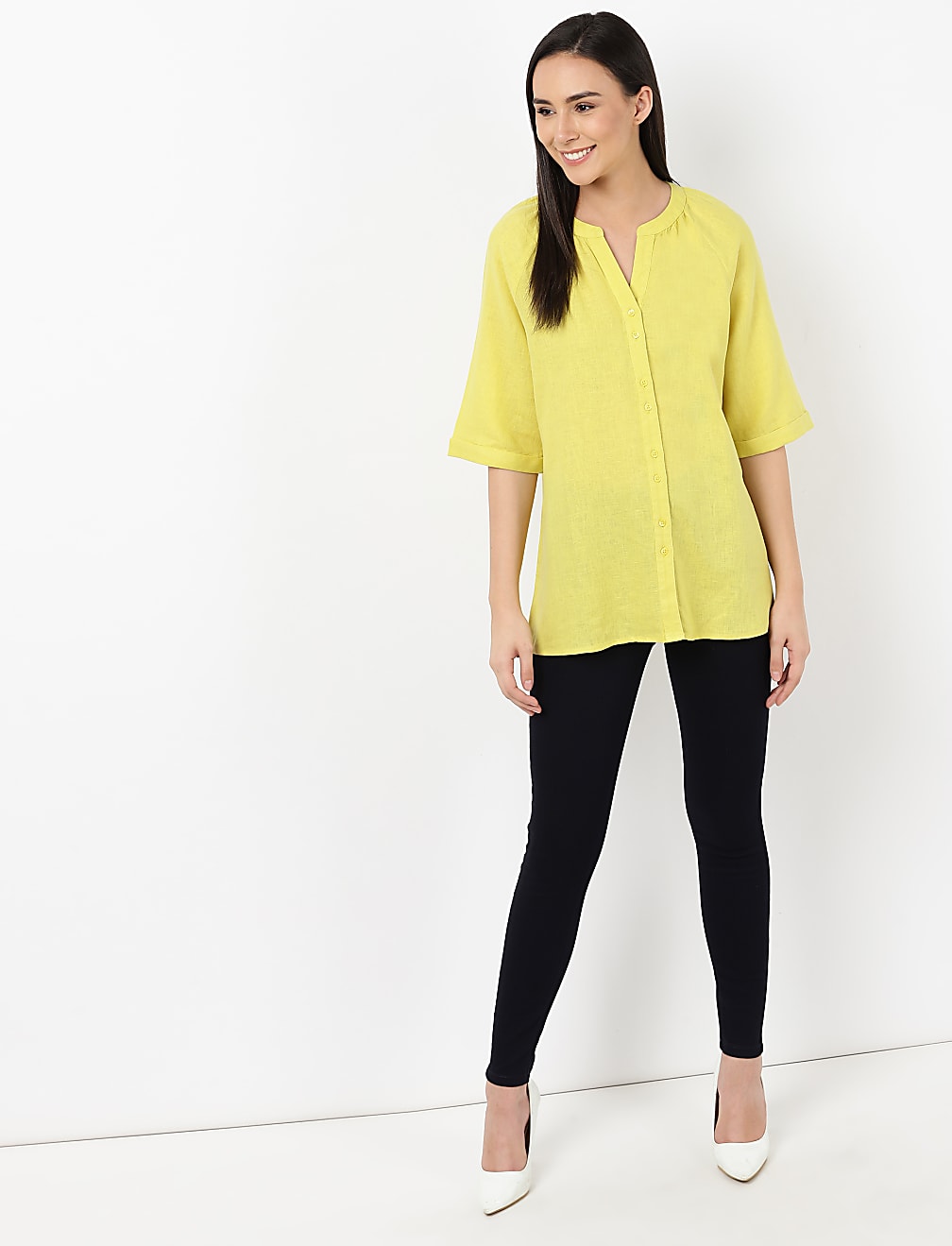 Solid Neck Shirred Top