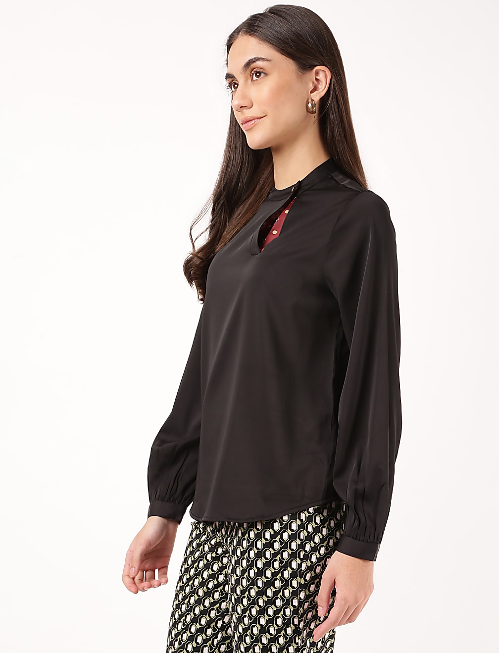 Satin Mandarin Collar Top