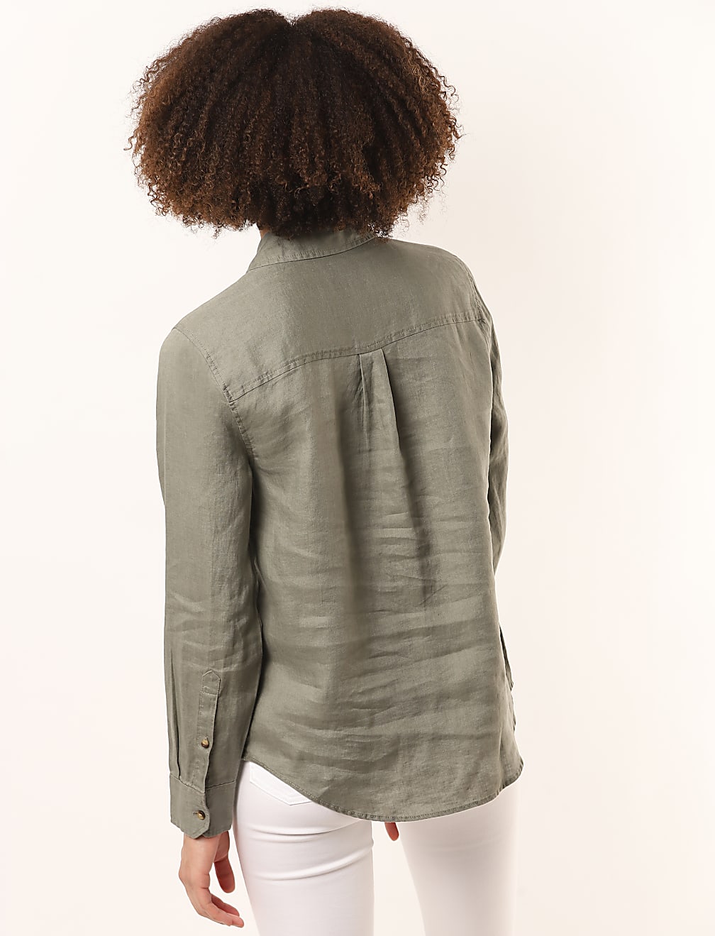 Pure Linen Plain Spread Collar Shirt