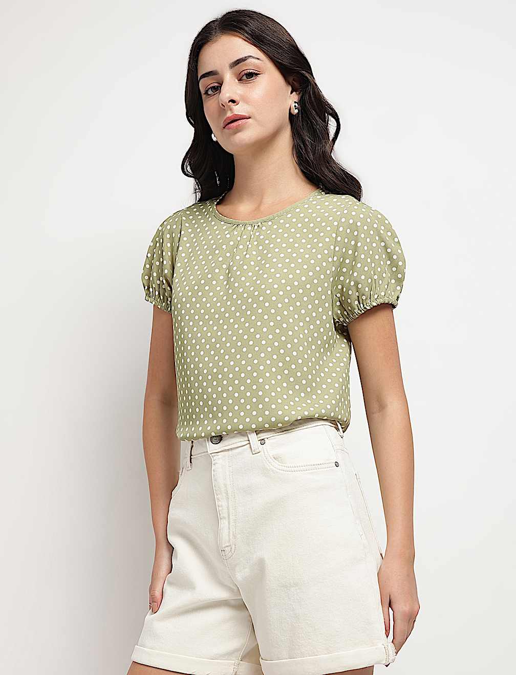 Polka Dots Round Neck Top