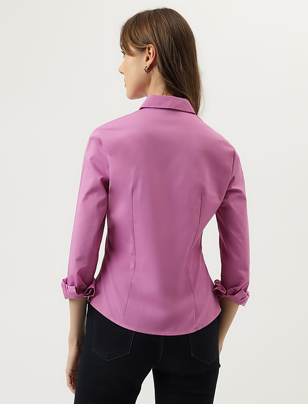 Cotton Mix Plain Spread Collar Shirt