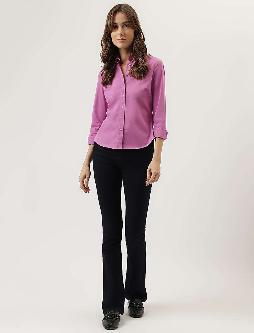 Cotton Mix Plain Spread Collar Shirt