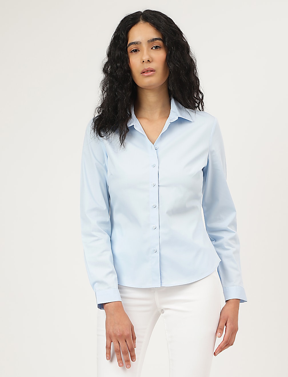 Cotton Mix Plain Spread Collar Shirt