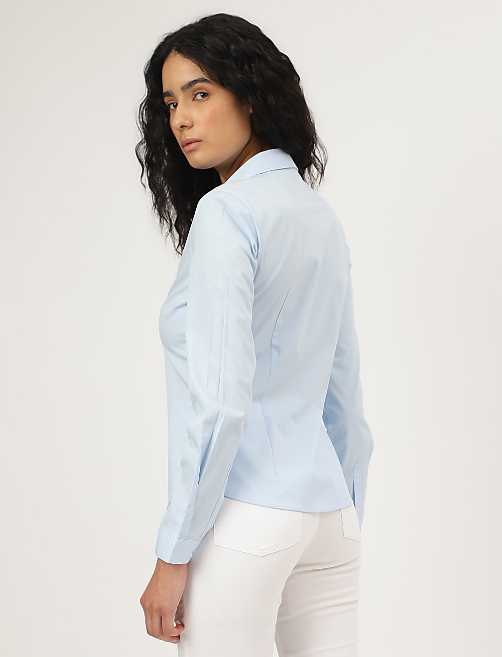 Cotton Mix Plain Spread Collar Shirt