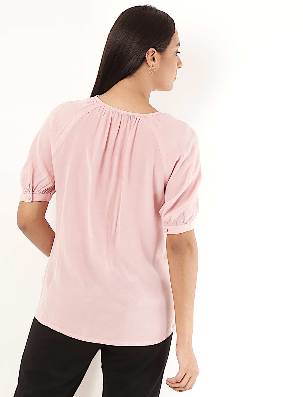 Pure Viscose Plain Tie-Up Neck Blouse
