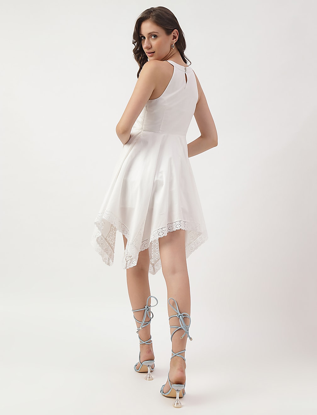 Embroidered Halter Neck Mini Dress