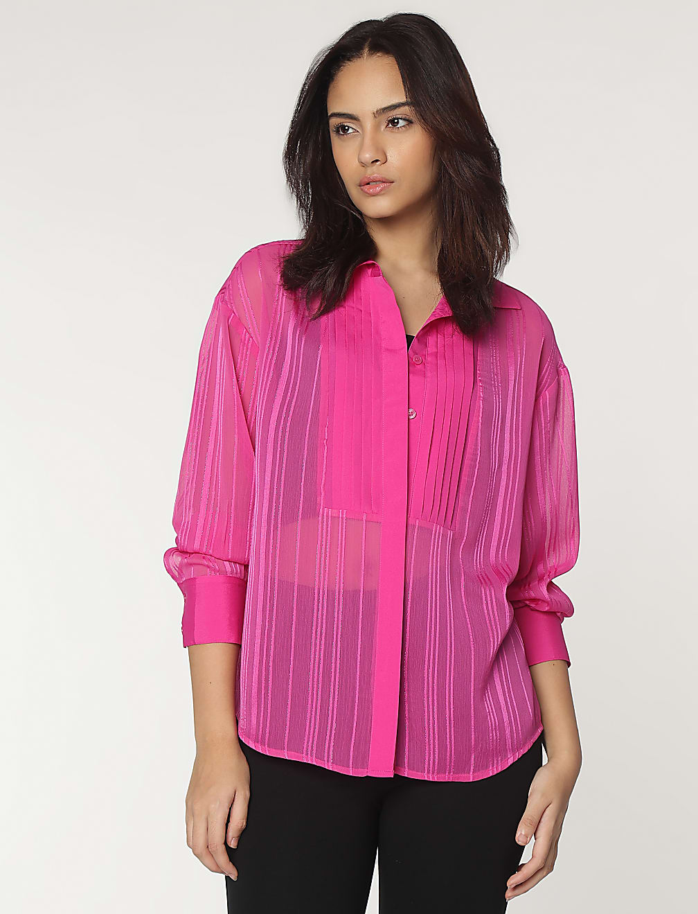 Spread Collar Pleated Shirt