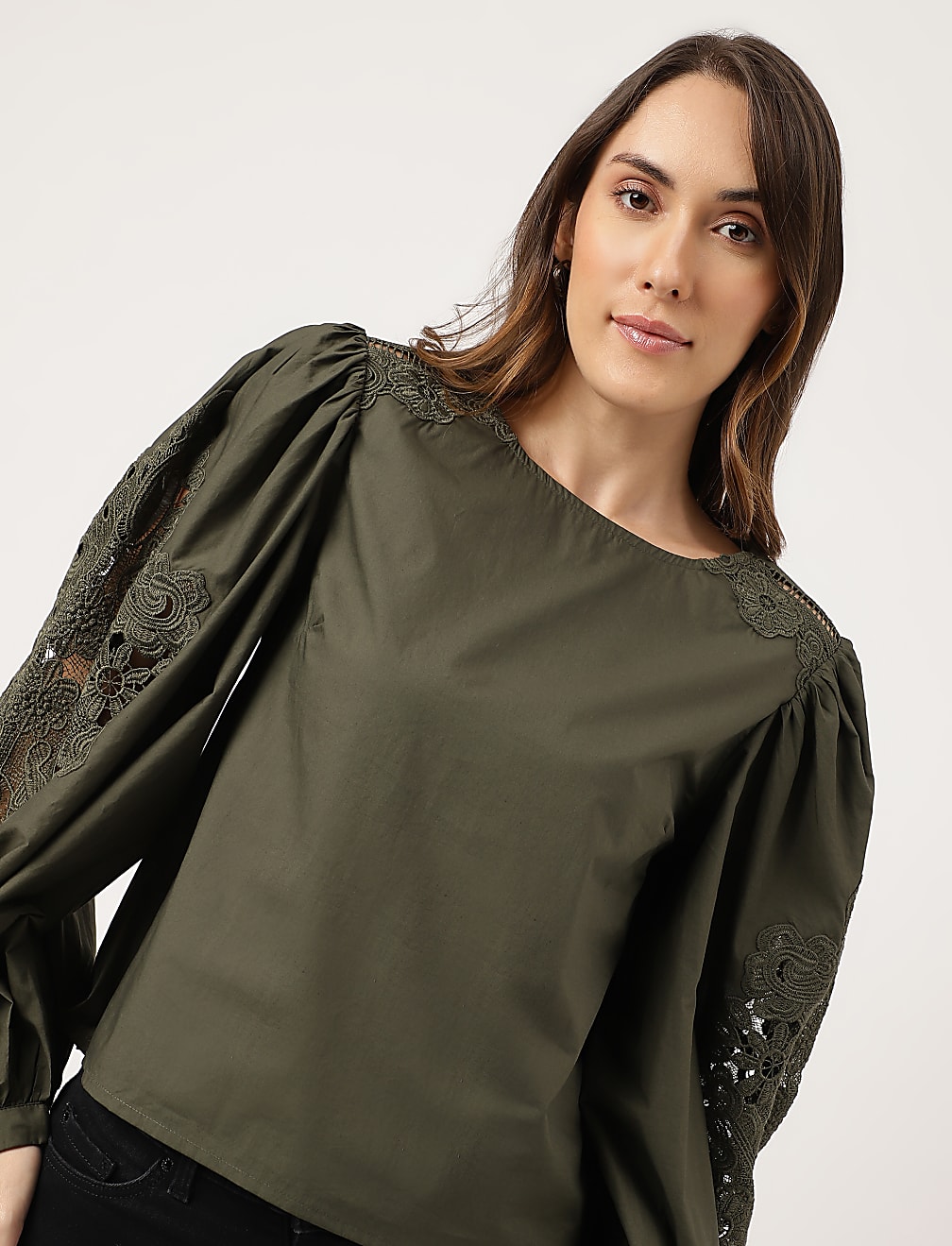 Lace Balloon Sleeves Blouse