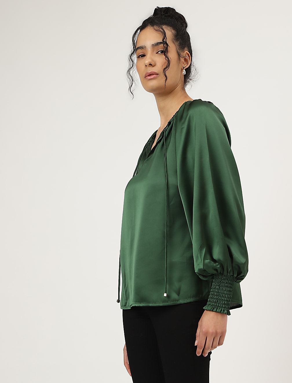 Solid Bishop Sleeves Blouse