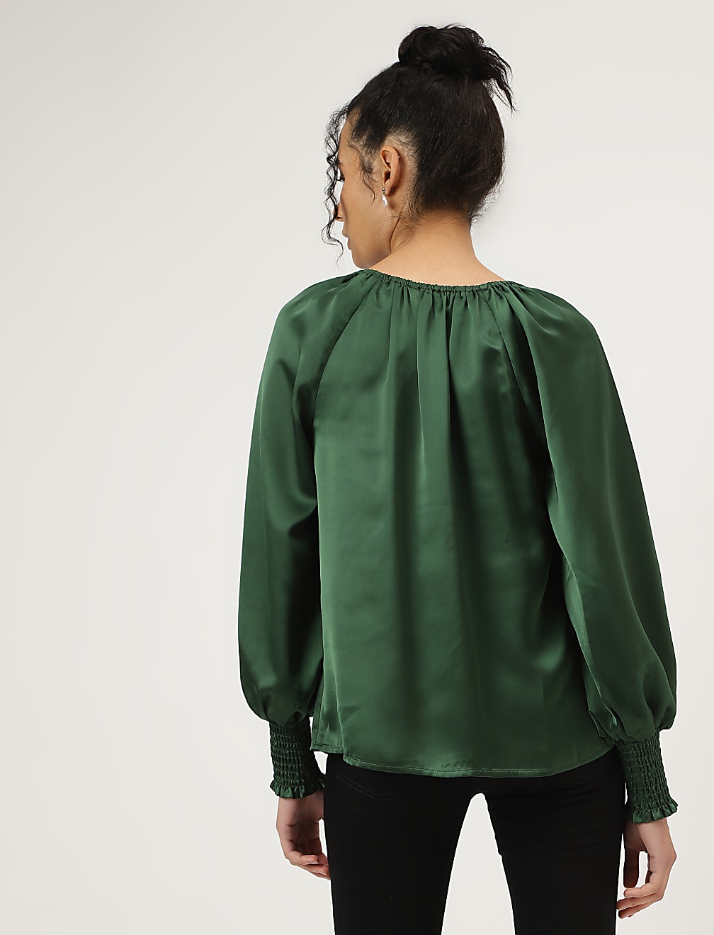 Solid Bishop Sleeves Blouse