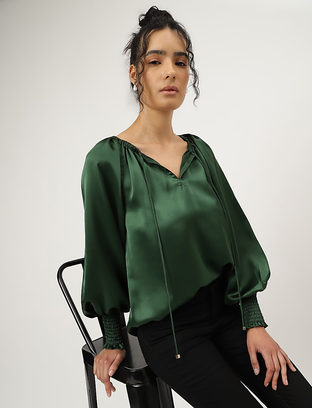 Solid Bishop Sleeves Blouse