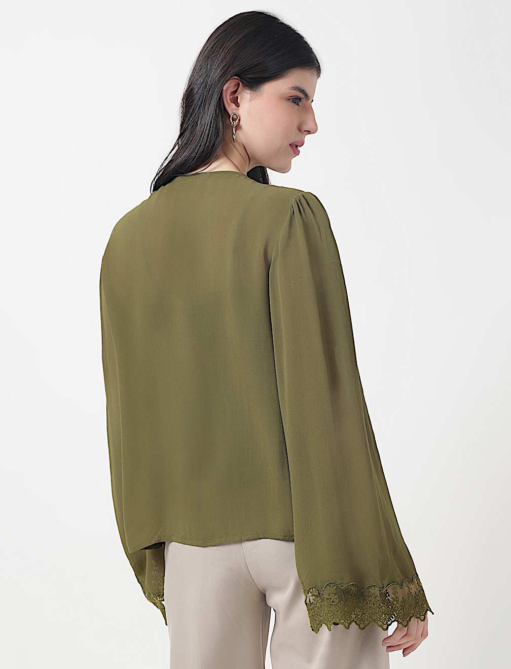 Pure Viscose Lace Round Neck Top