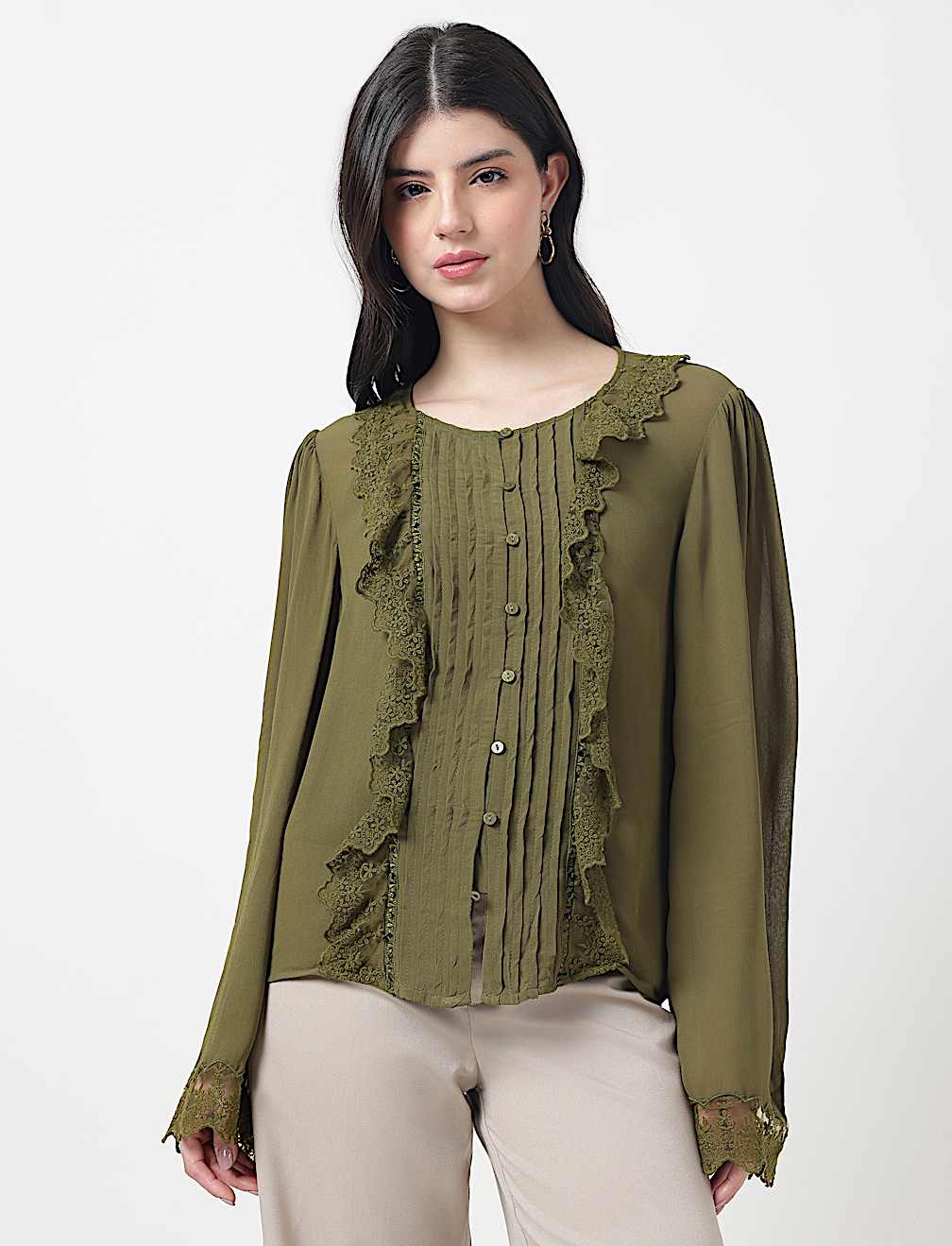 Pure Viscose Lace Round Neck Top