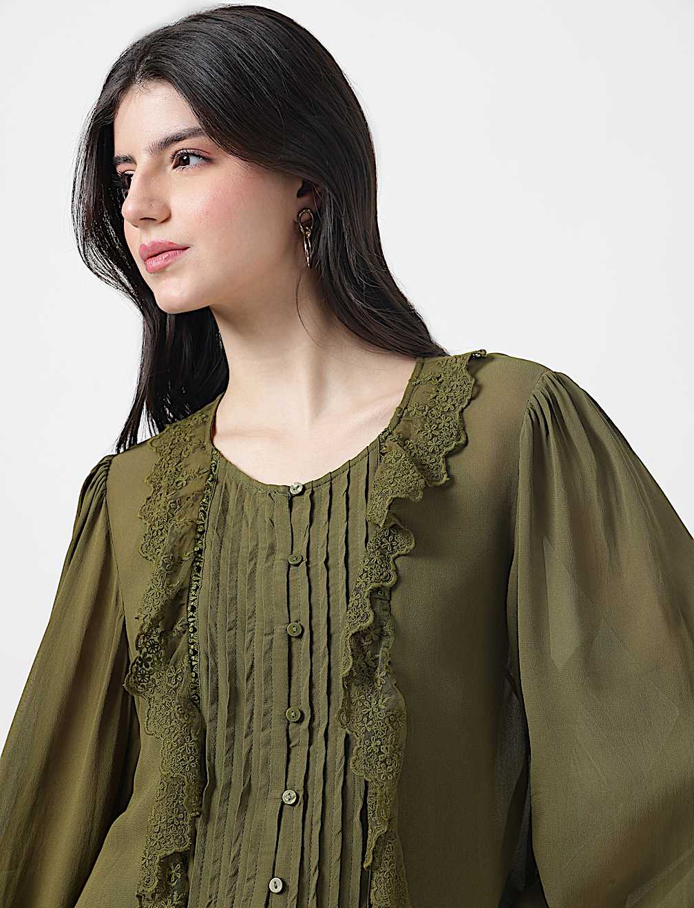Pure Viscose Lace Round Neck Top