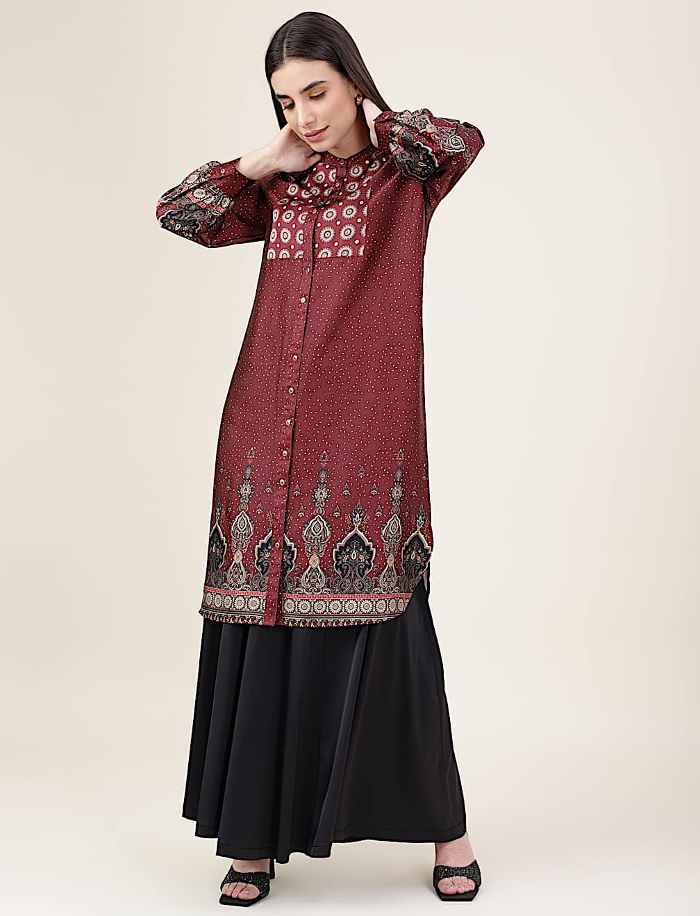 Printed Mandarin Collar Dress