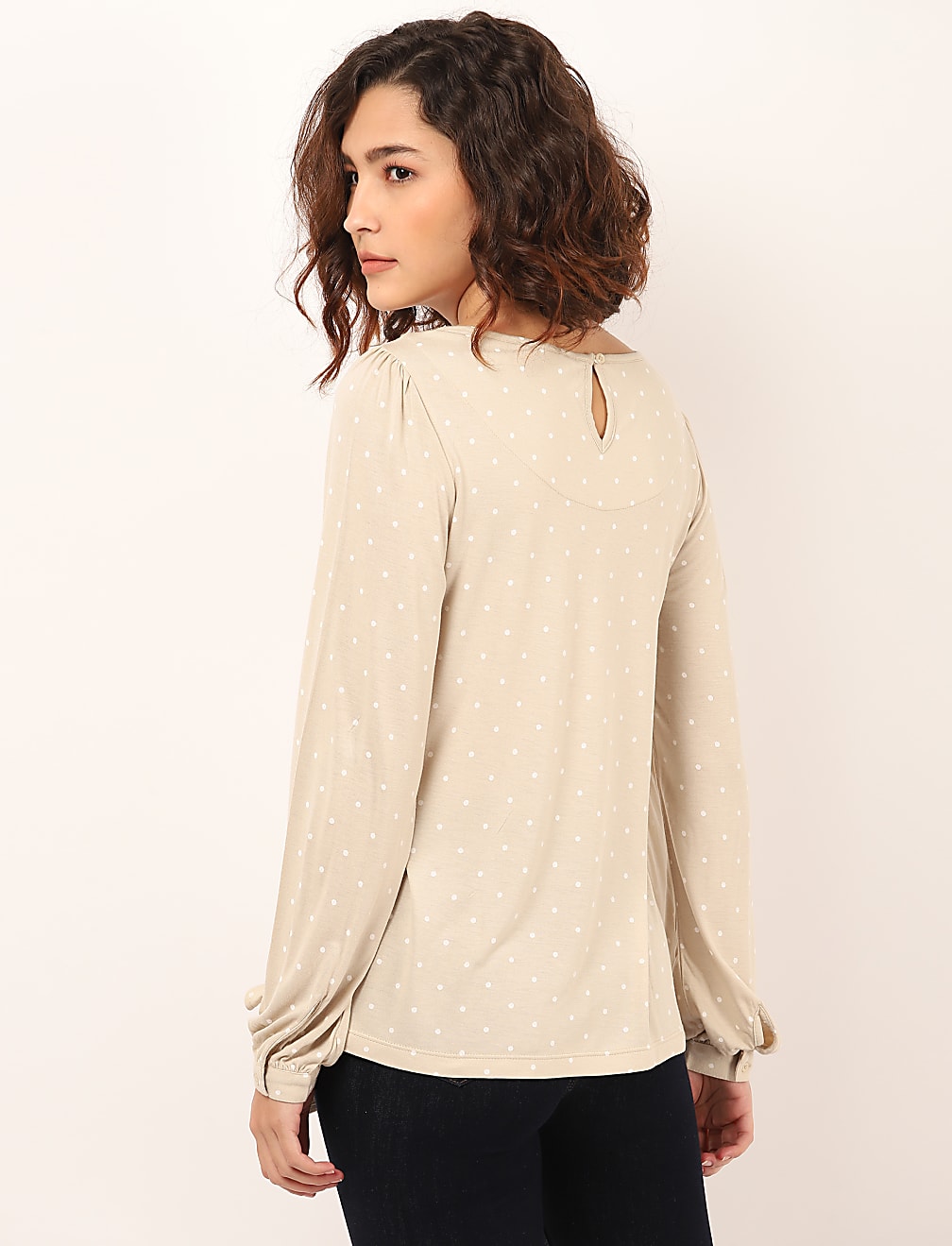 Pure Viscose Polka Dots Keyhole Neck Top