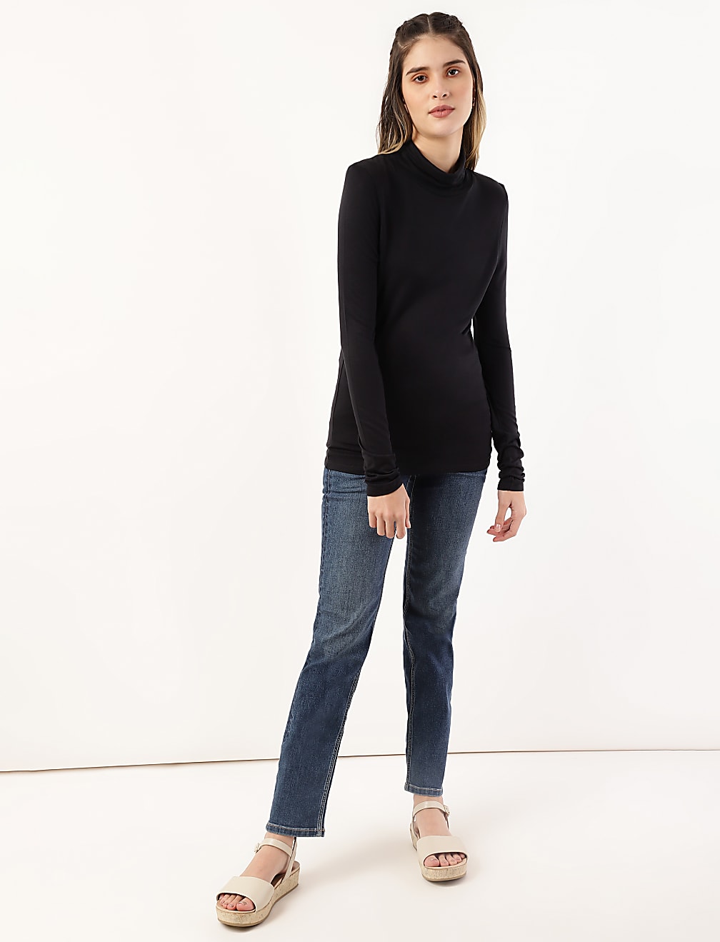 Pure Viscose Plain High Neck T-Shirt