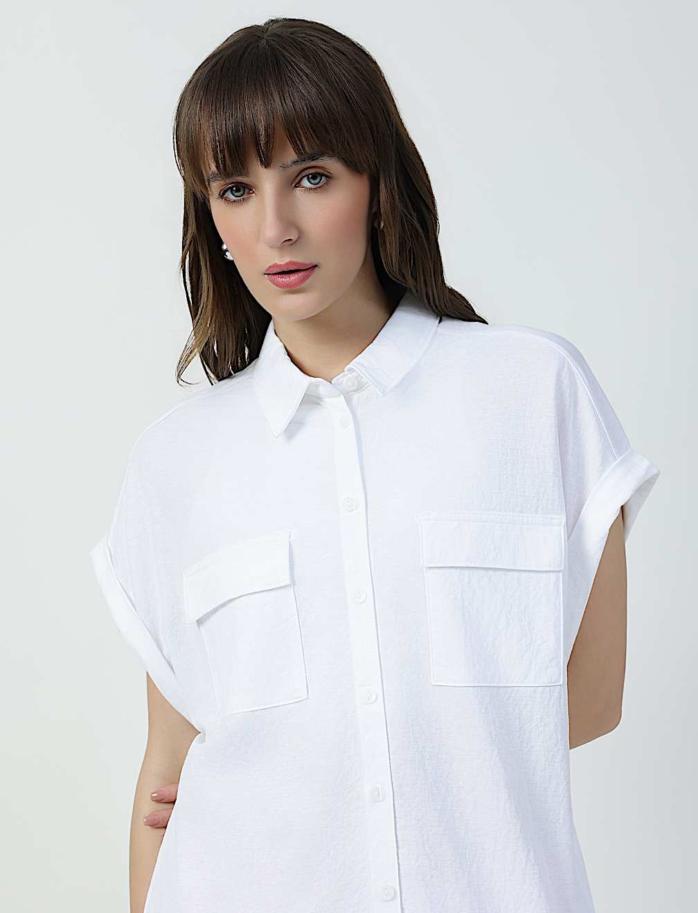 Viscose Rich Plain Spread Collar Shirt