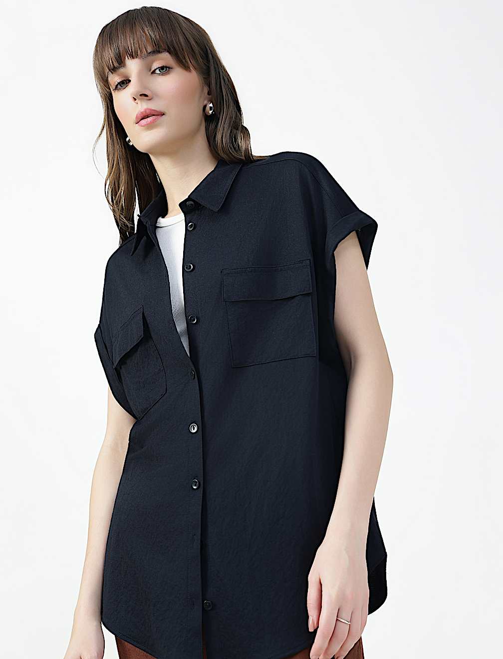 Viscose Rich Plain Spread Collar Shirt