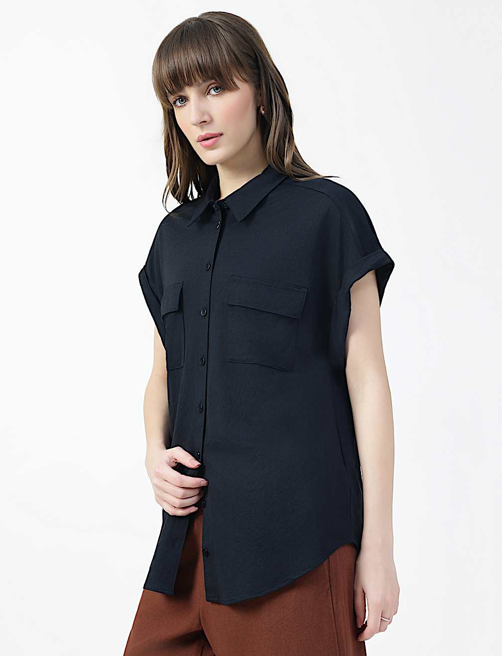Viscose Rich Plain Spread Collar Shirt