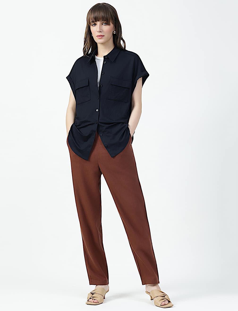 Viscose Rich Plain Spread Collar Shirt