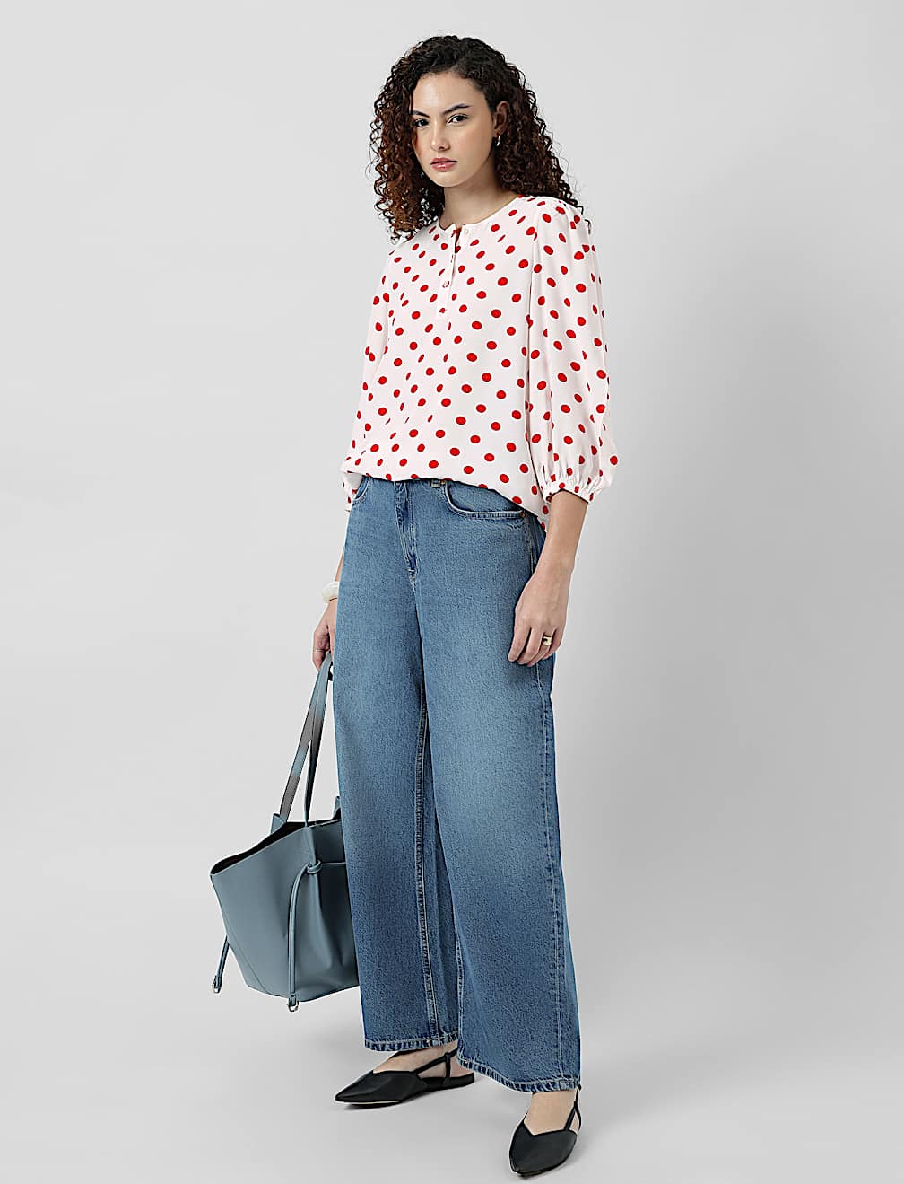 Henley Neck Puff Sleeve Shirt