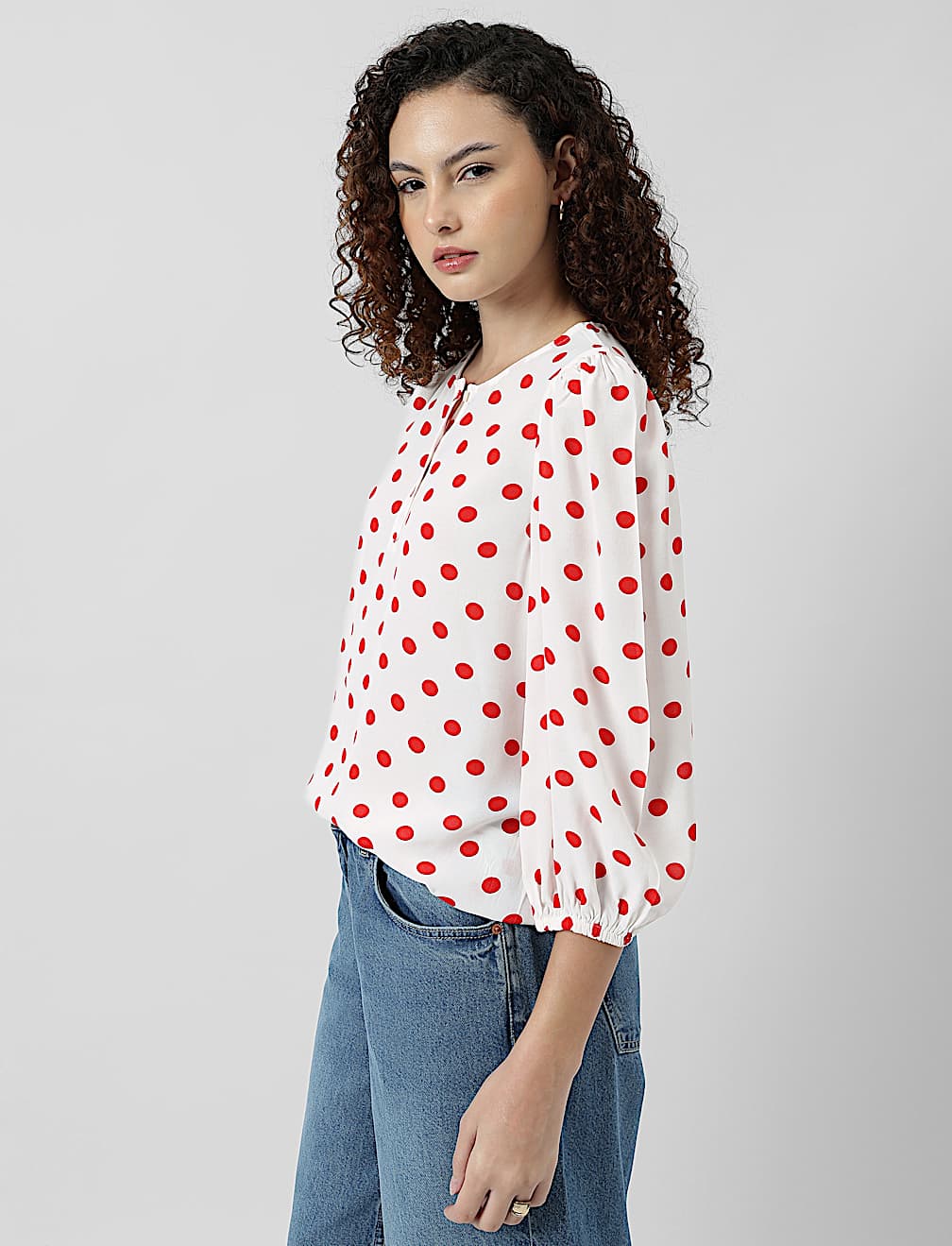 Henley Neck Puff Sleeve Shirt