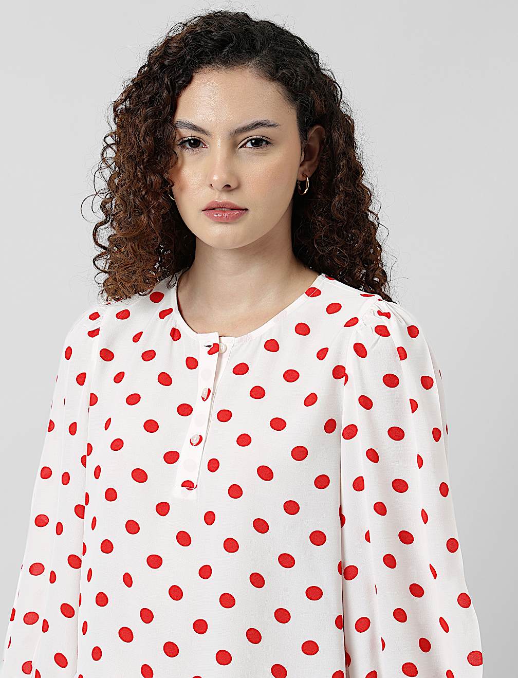 Henley Neck Puff Sleeve Shirt