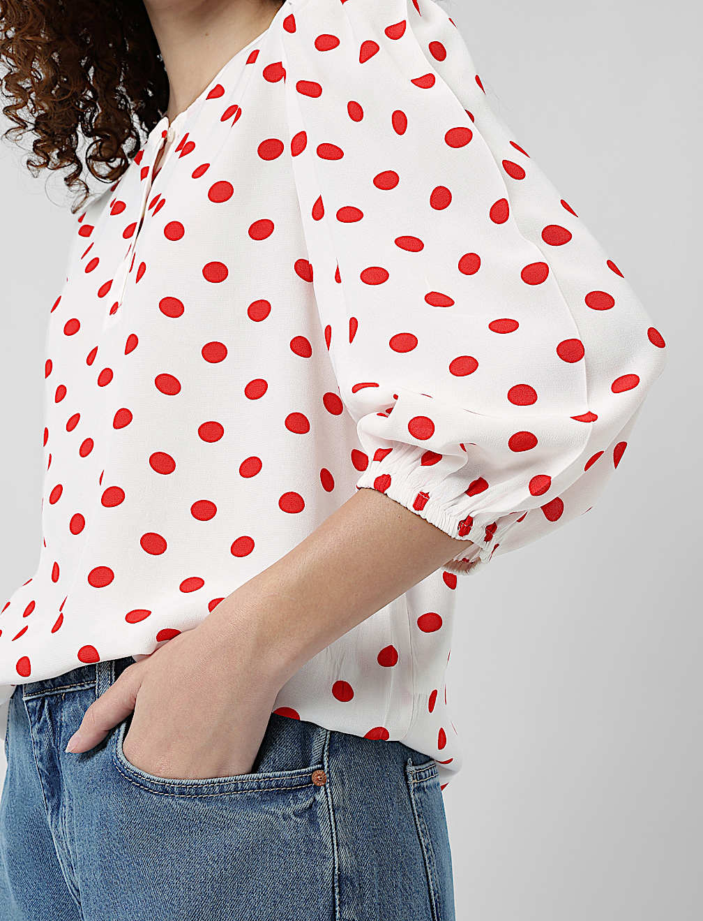 Henley Neck Puff Sleeve Shirt