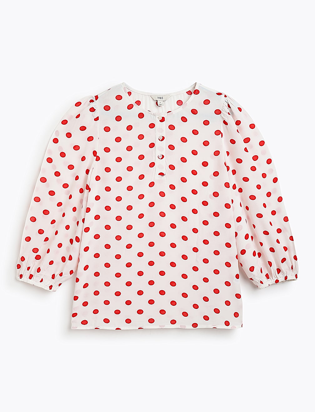 Henley Neck Puff Sleeve Shirt